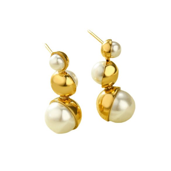 Simple Highend Round Pearl Titanium Steel Women's Geometric Electroplated Earrings