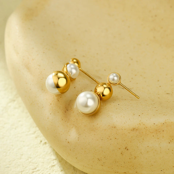 Simple Highend Round Pearl Titanium Steel Women's Geometric Electroplated Earrings