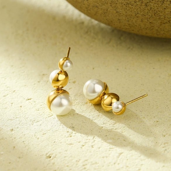 Simple Highend Round Pearl Titanium Steel Women's Geometric Electroplated Earrings