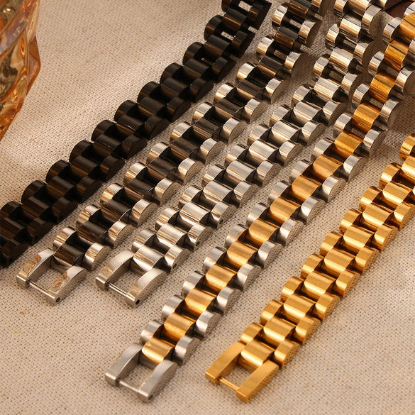 Simple Hip Hop Light Luxury Thick Chain Titanium Steel Gold Plated Wide Strap Chain Bracelet With Geometric Design For Men