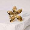 Simple Holiday Style Goldplated Stainless Steel Open Ring For Women With Flower Design And Electroplating Treatment