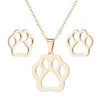 Simple Hollow Bear Paw Print Stud Jewelry Three Piece Set For Women Stainless Steel O Chain Animal Zodiac Electroplated Earrings And Necklace Suit