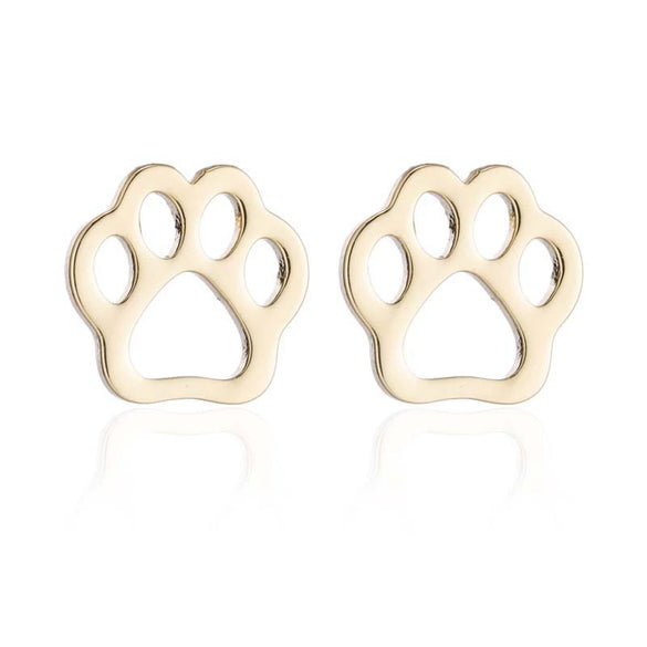 Simple Hollow Bear Paw Print Stud Jewelry Three Piece Set For Women Stainless Steel O Chain Animal Zodiac Electroplated Earrings And Necklace Suit