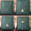 Simple Hollow Heart Shaped Butterfly Pendant Stainless Steel Necklace With Electroplating
