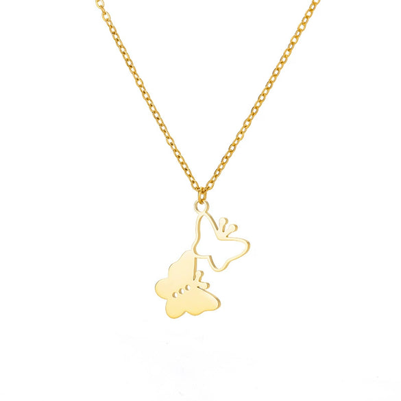 Simple Hollow Heart Shaped Butterfly Pendant Stainless Steel Necklace With Electroplating