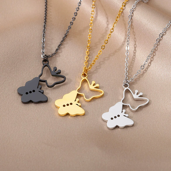 Simple Hollow Heart Shaped Butterfly Pendant Stainless Steel Necklace With Electroplating