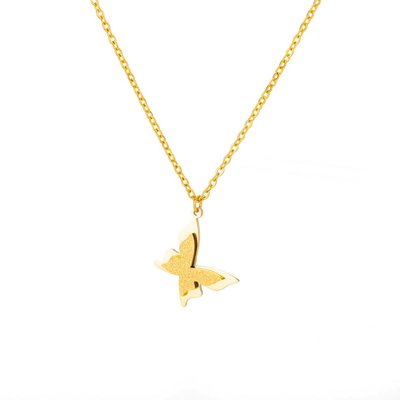 Simple Hollow Heart Shaped Butterfly Pendant Stainless Steel Necklace With Electroplating