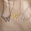 Simple Hollow Heart Shaped Butterfly Pendant Stainless Steel Necklace With Electroplating