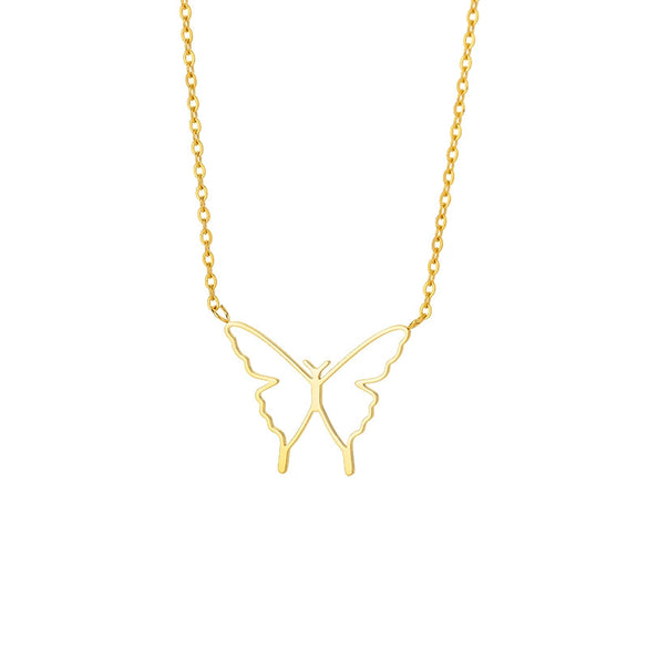 Simple Hollow Heart Shaped Butterfly Pendant Stainless Steel Necklace With Electroplating