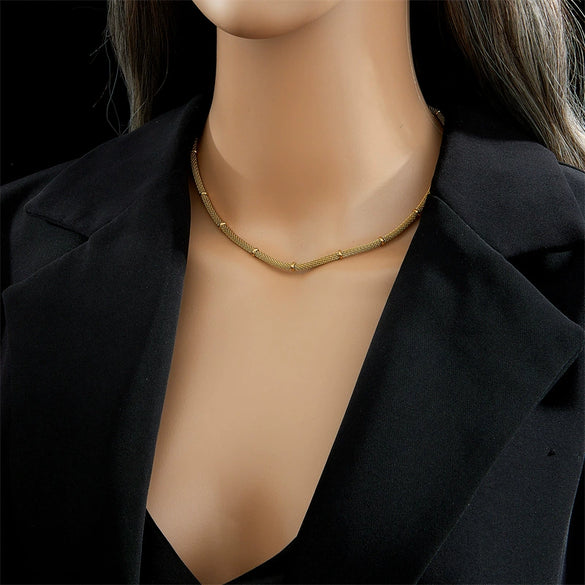 Simple Hollow Mesh Bamboo Titanium Steel Geometric Style Electroplated Necklace For Women