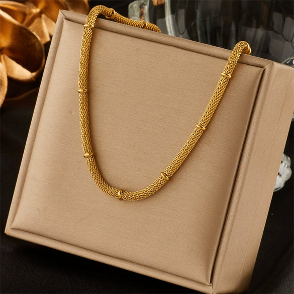 Simple Hollow Mesh Bamboo Titanium Steel Geometric Style Electroplated Necklace For Women