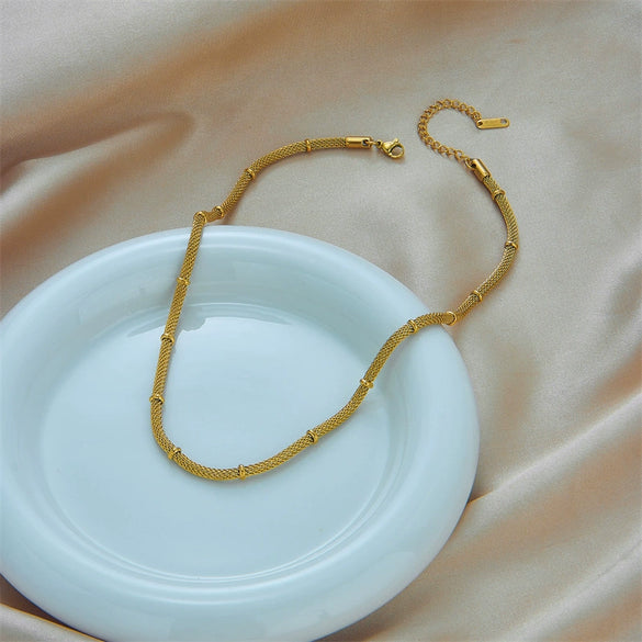 Simple Hollow Mesh Bamboo Titanium Steel Geometric Style Electroplated Necklace For Women