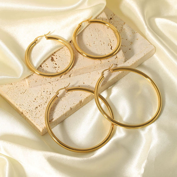 Simple Hollow Women's Earrings Stainless Steel 18K Gold Plated Geometric Electroplated