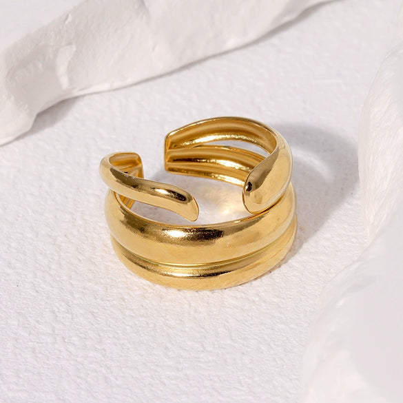 Simple Ins Cold Style Stainless Steel Asymmetric Open Finger Ring For Women Geometric Electroplated