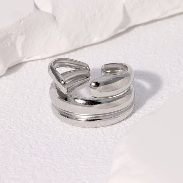 Simple Ins Cold Style Stainless Steel Asymmetric Open Finger Ring For Women Geometric Electroplated