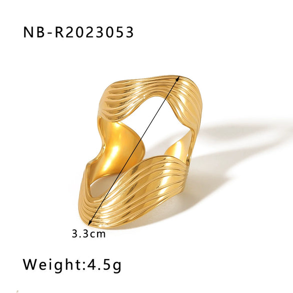 Simple Ins Style Leaf Geometric Hollow Flower 18K Gold Plated Snake Shaped Multi Layer Titanium Steel Ring For Women With Electroplating Process