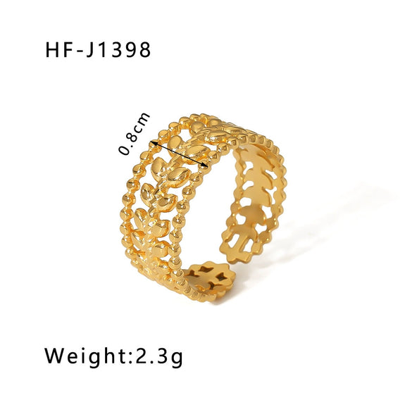 Simple Ins Style Leaf Geometric Hollow Flower 18K Gold Plated Snake Shaped Multi Layer Titanium Steel Ring For Women With Electroplating Process