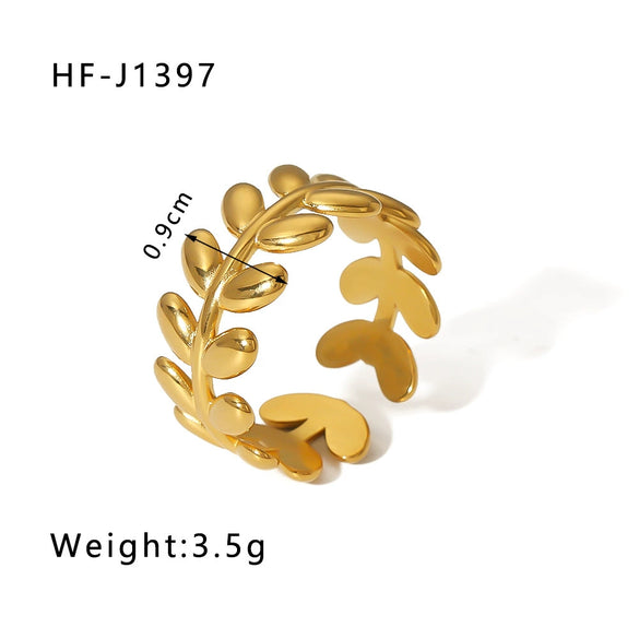 Simple Ins Style Leaf Geometric Hollow Flower 18K Gold Plated Snake Shaped Multi Layer Titanium Steel Ring For Women With Electroplating Process