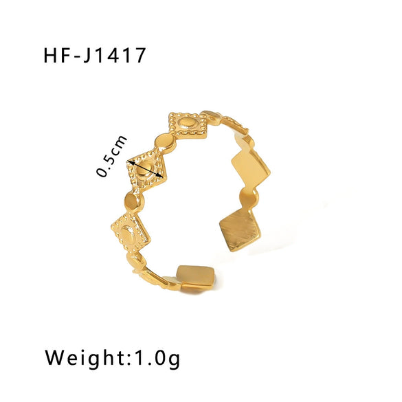 Simple Ins Style Leaf Geometric Hollow Flower 18K Gold Plated Snake Shaped Multi Layer Titanium Steel Ring For Women With Electroplating Process