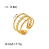 Simple Ins Style Leaf Geometric Hollow Flower 18K Gold Plated Snake Shaped Multi Layer Titanium Steel Ring For Women With Electroplating Process