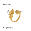 Simple Ins Style Leaf Geometric Hollow Flower 18K Gold Plated Snake Shaped Multi Layer Titanium Steel Ring For Women With Electroplating Process
