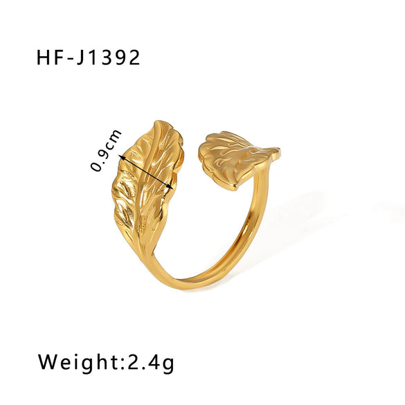 Simple Ins Style Leaf Geometric Hollow Flower 18K Gold Plated Snake Shaped Multi Layer Titanium Steel Ring For Women With Electroplating Process