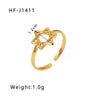 Simple Ins Style Leaf Geometric Hollow Flower 18K Gold Plated Snake Shaped Multi Layer Titanium Steel Ring For Women With Electroplating Process