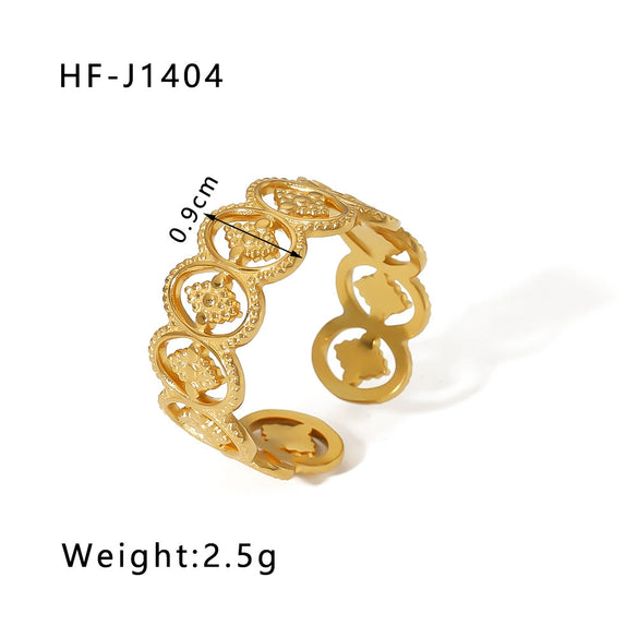 Simple Ins Style Leaf Geometric Hollow Flower 18K Gold Plated Snake Shaped Multi Layer Titanium Steel Ring For Women With Electroplating Process