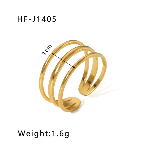 Simple Ins Style Leaf Geometric Hollow Flower 18K Gold Plated Snake Shaped Multi Layer Titanium Steel Ring For Women With Electroplating Process