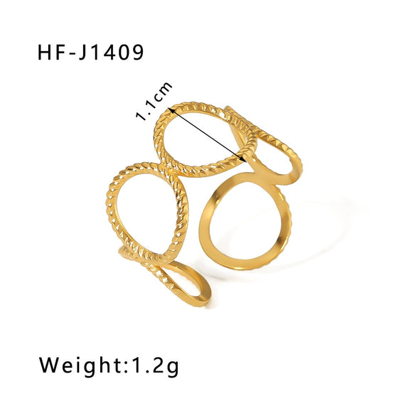 Simple Ins Style Leaf Geometric Hollow Flower 18K Gold Plated Snake Shaped Multi Layer Titanium Steel Ring For Women With Electroplating Process