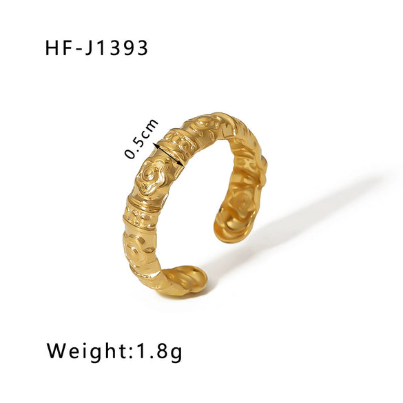 Simple Ins Style Leaf Geometric Hollow Flower 18K Gold Plated Snake Shaped Multi Layer Titanium Steel Ring For Women With Electroplating Process