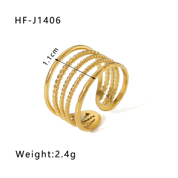 Simple Ins Style Leaf Geometric Hollow Flower 18K Gold Plated Snake Shaped Multi Layer Titanium Steel Ring For Women With Electroplating Process