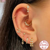 Simple Ins Style S925 Sterling Silver Cartilage Earrings With Zircon And Geometric Design