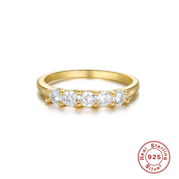 Simple Ins Style S925 Sterling Silver Classic Single Row Diamond Ring For Girlfriend And Couple With Geometric Pattern And Inlaid Zircon