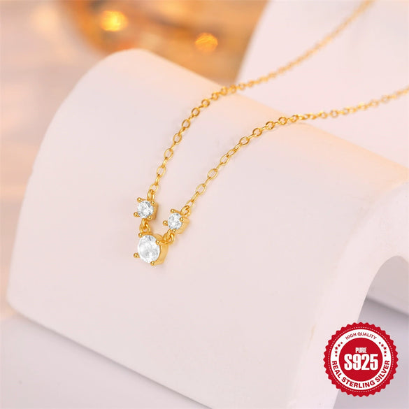 Simple Ins Style S925 Sterling Silver Cluster Triple Diamond Personality All Match Clavicle Necklace With Zircon And Geometric Design On O Chain