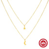 Simple Ins Style S925 Sterling Silver Double Layer Stacked Star Moon Geometric Unisex Daily Necklace With Zirconia Design