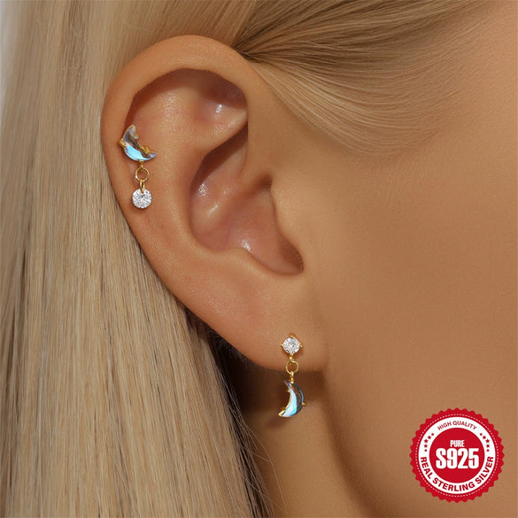 Simple Ins Style S925 Sterling Silver Five Petal Flower Plum Blossom Earrings With Black Zirconium And Geometric Design For Women