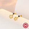 Simple Ins Style S925 Sterling Silver Five Petal Flower Plum Blossom Earrings With Black Zirconium And Geometric Design For Women