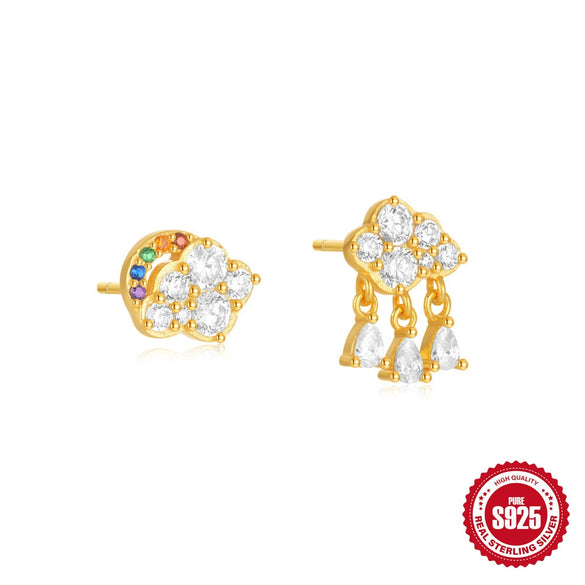 Simple Ins Style S925 Sterling Silver Five Petal Flower Plum Blossom Earrings With Black Zirconium And Geometric Design For Women