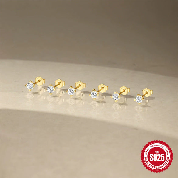 Simple Ins Style S925 Sterling Silver Geometric Four Claw Diamond Foundation Electroplated Women's Earrings