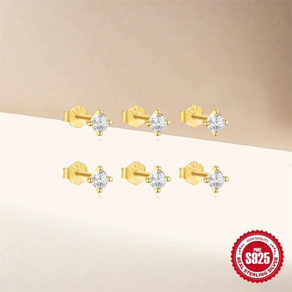 Simple Ins Style S925 Sterling Silver Geometric Four Claw Diamond Foundation Electroplated Women's Earrings