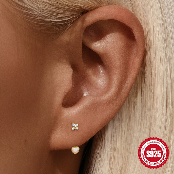 Simple Ins Style S925 Sterling Silver Geometric Star Zircon Love Opal Earrings With Electroplating For Women