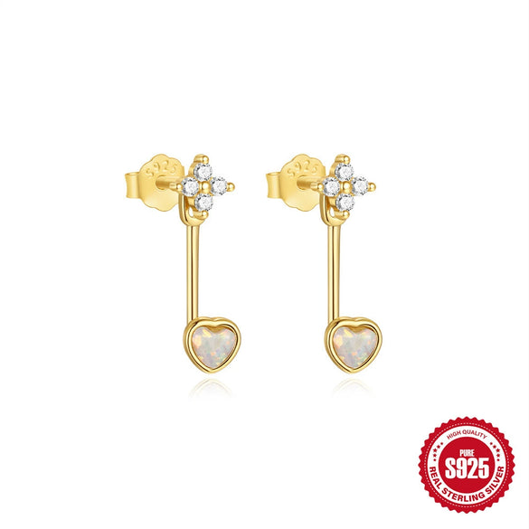 Simple Ins Style S925 Sterling Silver Geometric Star Zircon Love Opal Earrings With Electroplating For Women