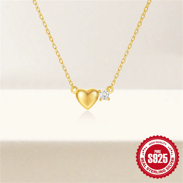 Simple Ins Style S925 Sterling Silver Heart Shaped Diamond Studded Ladies O Chain Necklace With Electroplating