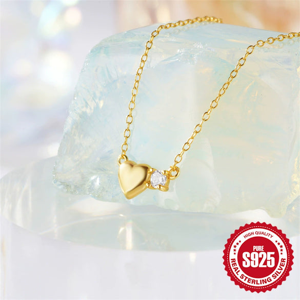 Simple Ins Style S925 Sterling Silver Heart Shaped Diamond Studded Ladies O Chain Necklace With Electroplating