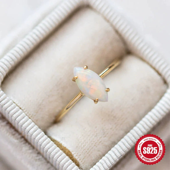 Simple Ins Style S925 Sterling Silver Opal Diamond Women's Wedding Ring With Electroplating