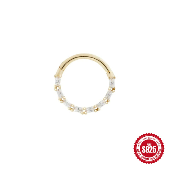Simple Ins Style S925 Sterling Silver Personality Diamond Cartilage Earrings And Nose Ring With Geometric Design And Electroplating For Women