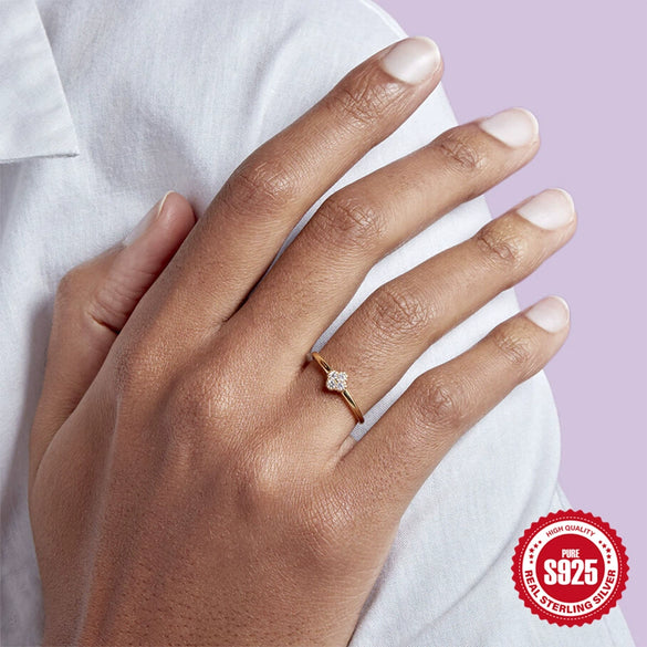 Simple Ins Style S925 Sterling Silver Petal Geometric Wedding Band For Ladies With Zirconia Processing