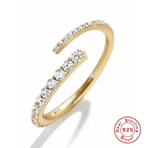 Simple Ins Style S925 Sterling Silver Single Row Inlaid Zircon Open Index Finger Geometric Joint Ring For Girlfriends And Couples