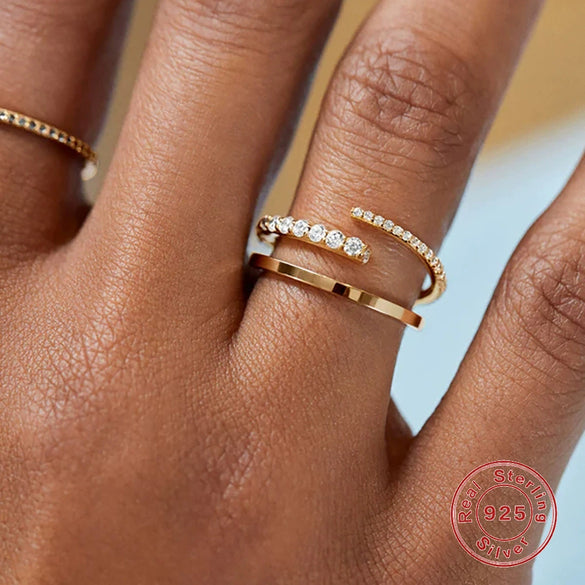 Simple Ins Style S925 Sterling Silver Single Row Inlaid Zircon Open Index Finger Geometric Joint Ring For Girlfriends And Couples
